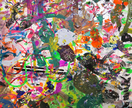 Abstract art background with splashes of multicolor paint. Brightly colored paint messy, fun, creative, colourful background for art designの写真素材