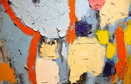 Abstract colorful art background with hand drawn oil painting. Brushstrokes of color texture paint.の写真素材