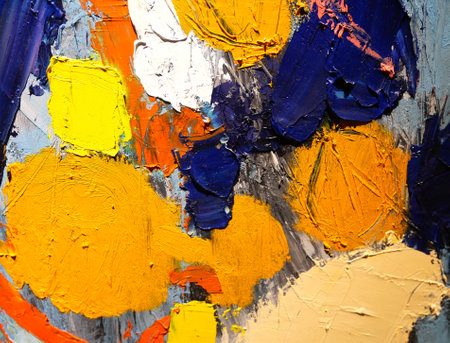 Abstract colorful art background with hand drawn oil painting. Brushstrokes of color texture paint.の写真素材