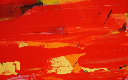 Abstract art background. Modern art paintings with red and yellow color. Painted colorful banner background.の写真素材
