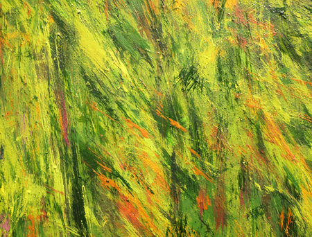 Abstract art painting texture rough green and yellow colors with oil brushstroke, pallet knife paint on canvas backgroundの写真素材