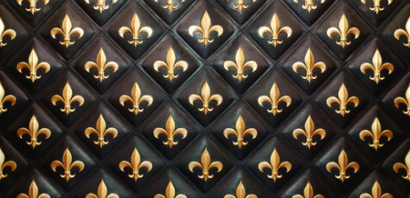 Abstract elegant art deco with black background and golden flower pattern decorative vintage style.の写真素材