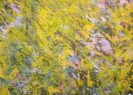 Abstract art painting texture rough green pink and blue colors with oil brushstroke, pallet knife paint on canvas backgroundの写真素材