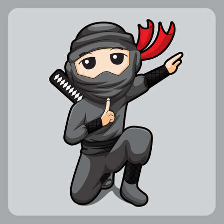 Cute cartoon ninja attacking with swordのイラスト素材