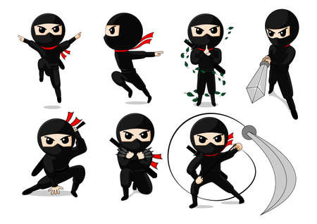 Cute cartoon ninja attacking with swordのイラスト素材