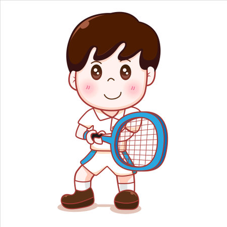 Cute boy tennis player cartoonのイラスト素材