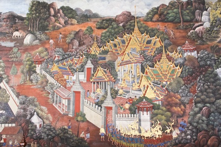 Ancient paintings inside Wat Phra Kaew in Thailandのeditorial素材