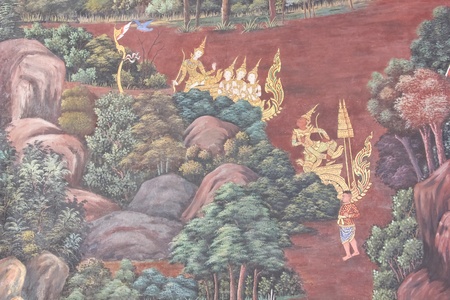 Ancient paintings inside Wat Phra Kaew in Thailandのeditorial素材