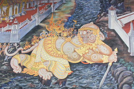 Ancient paintings inside Wat Phra Kaew in Thailandのeditorial素材