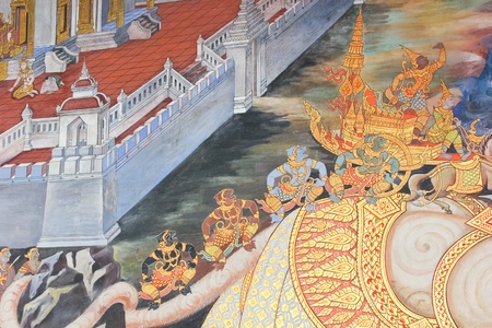 Ancient paintings inside Wat Phra Kaew in Thailandのeditorial素材