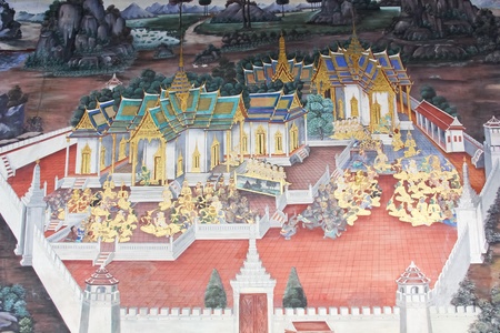 Ancient paintings inside Wat Phra Kaew in Thailandのeditorial素材