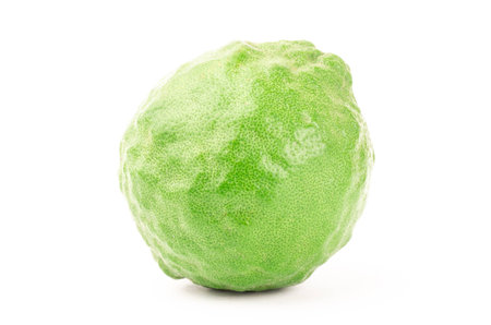 Fresh Kaffir Lime on white backgroundの写真素材