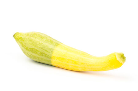 Fresh crookneck squash on white backgroundの写真素材