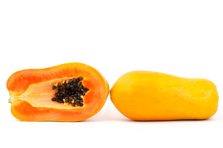 Ripe papaya on white backgroundの写真素材