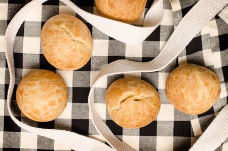 Homemade buns on beautiful fabricの写真素材