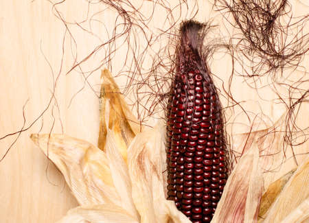 Purple corn on wooden backgroundの写真素材