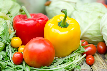 Healthy vegetables (bell pepper,tomatoes and cabbage)の写真素材
