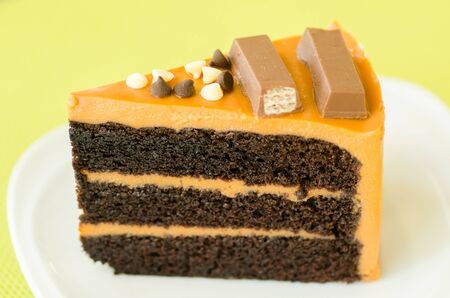 Chocolate Thai tea cake on white plate