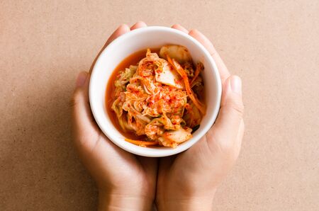 Kimchi cabbage (Korean food) in a bowl ready to eatingの写真素材