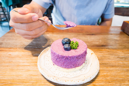 Blueberry mousse cake ready to eatingの写真素材
