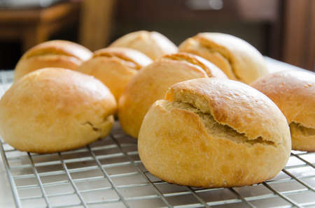 Homemade buns on cooking rack ready to eating.Delicious bakery