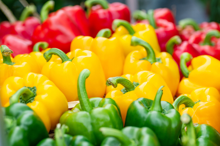 Colorful bell peppers at organic vegetable market