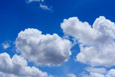 Blue sky with white clouds in summer season, Nature backgroundの写真素材
