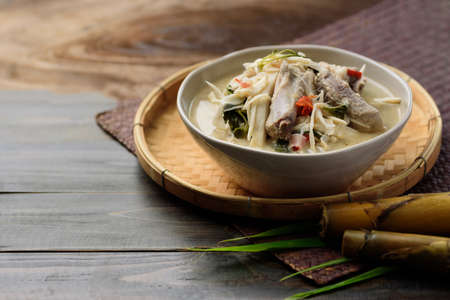 Local Thai food, Fermented bamboo shoot spicy soup with pork