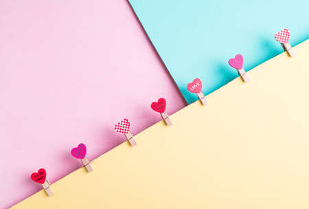 Heart shape clothespin with colorful background, Valentine dayの写真素材
