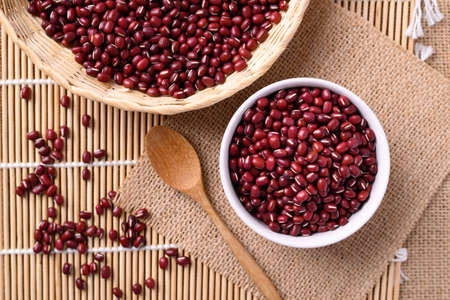 Azuki beans or red mung beans in a bowl, Food ingredients in many Chinese dishes and filling in...