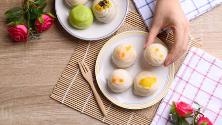Chinese pastry or Thai mooncake stuffed with many sweet such as mung bean, egg yolk or custard