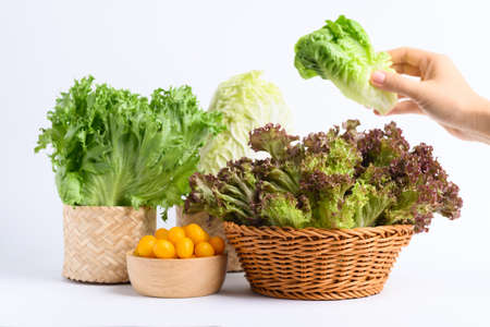 Fresh various vegetables with natural packaging on white background, Organic vegetable for salad...