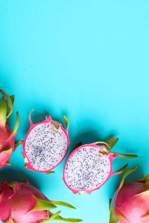 Dragon fruit or pitaya on color background with copy space, Tropical fruitの写真素材