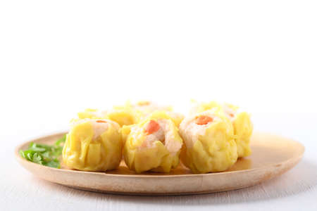 Shrimp shumai, Open-topped dumpling filled with chopped shrimp, Traditional Chinese steamed dumplingの写真素材