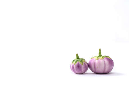Fresh organic Thai purple eggplant on white background, Food ingredient