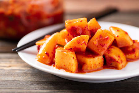 Kimchi radish, Korean homemade side dish foodの写真素材