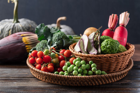 Organic Southeast Asian vegetables from local farmers market, Northern of Thailand, Sustainability...