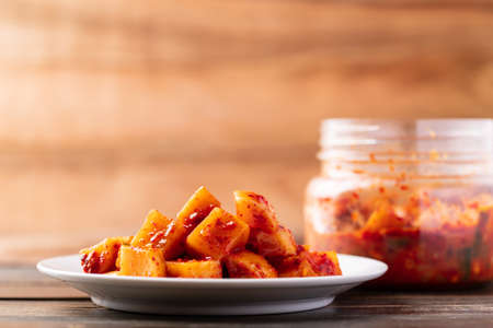 Kimchi radish, Korean homemade side dish foodの写真素材