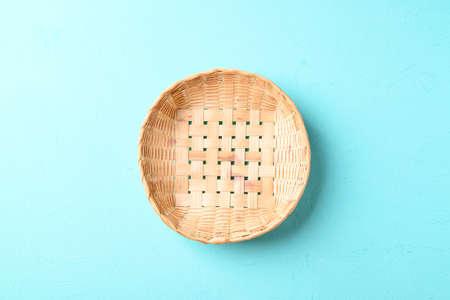 Handicraft weaving bamboo basket on color background, Natural product, Eco friendly and sustainable conceptの写真素材