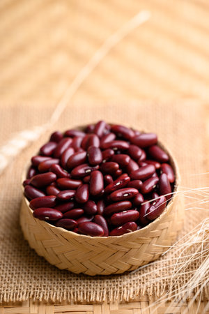 Red kidney beans seed in bamboo basket, food ingredients