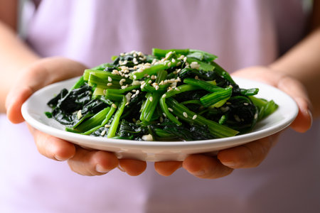 Korean spinach salad (Sigeumchi namul), Korean side dishの写真素材