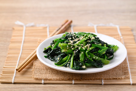 Korean spinach salad (Sigeumchi namul), Korean side dishの写真素材