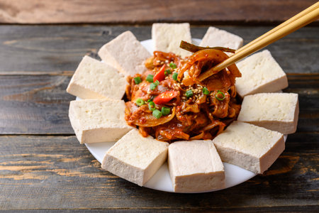 Korean food, Tofu and stir fried kimchi with pork (Dubu Kimchi)の写真素材