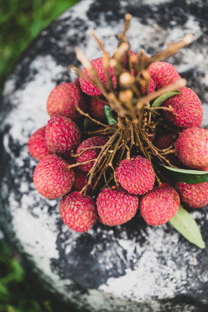 Lychee fruit with grunge background, Tropical fruit in summer season