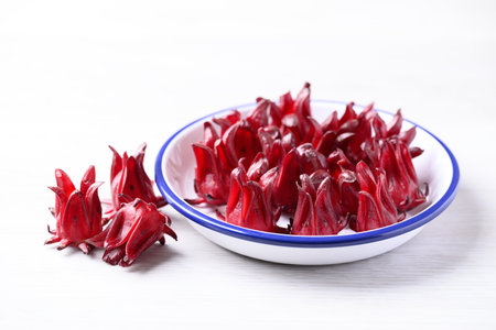 Fresh roselle (Hibiscus sabdariffa), Herbal plant, ingredient in beverageの写真素材