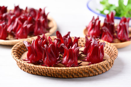 Fresh roselle (Hibiscus sabdariffa), Herbal plant, ingredient in beverage