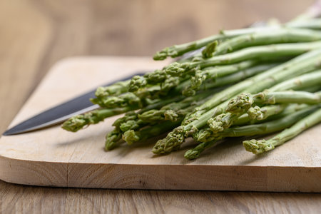 Organic asparagus, Green vegetables in spring, Helathy food ingredientの写真素材