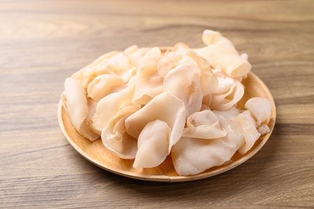White jelly mushroom or wood ear mushroom, Asian edible mushroom, Food ingredientの写真素材