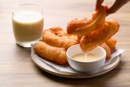 Asian deep fried dough eaten with soy milk and condensed milk, Thai style breakfast