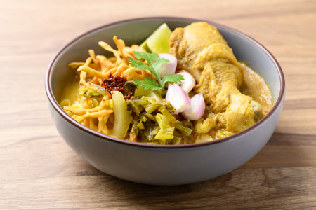 Northern Thai food (Khao Soi), Spicy curry noodles soup with chicken, Local Thai foodの写真素材